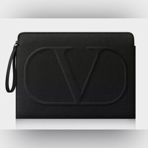 Valentino Black Laptop Bag with Embossed Logo